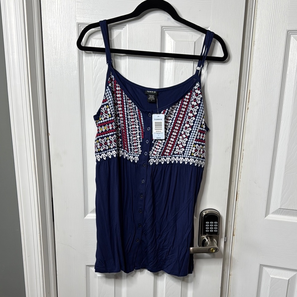 Torrid Blue and White Embellished Camisole Tank Top